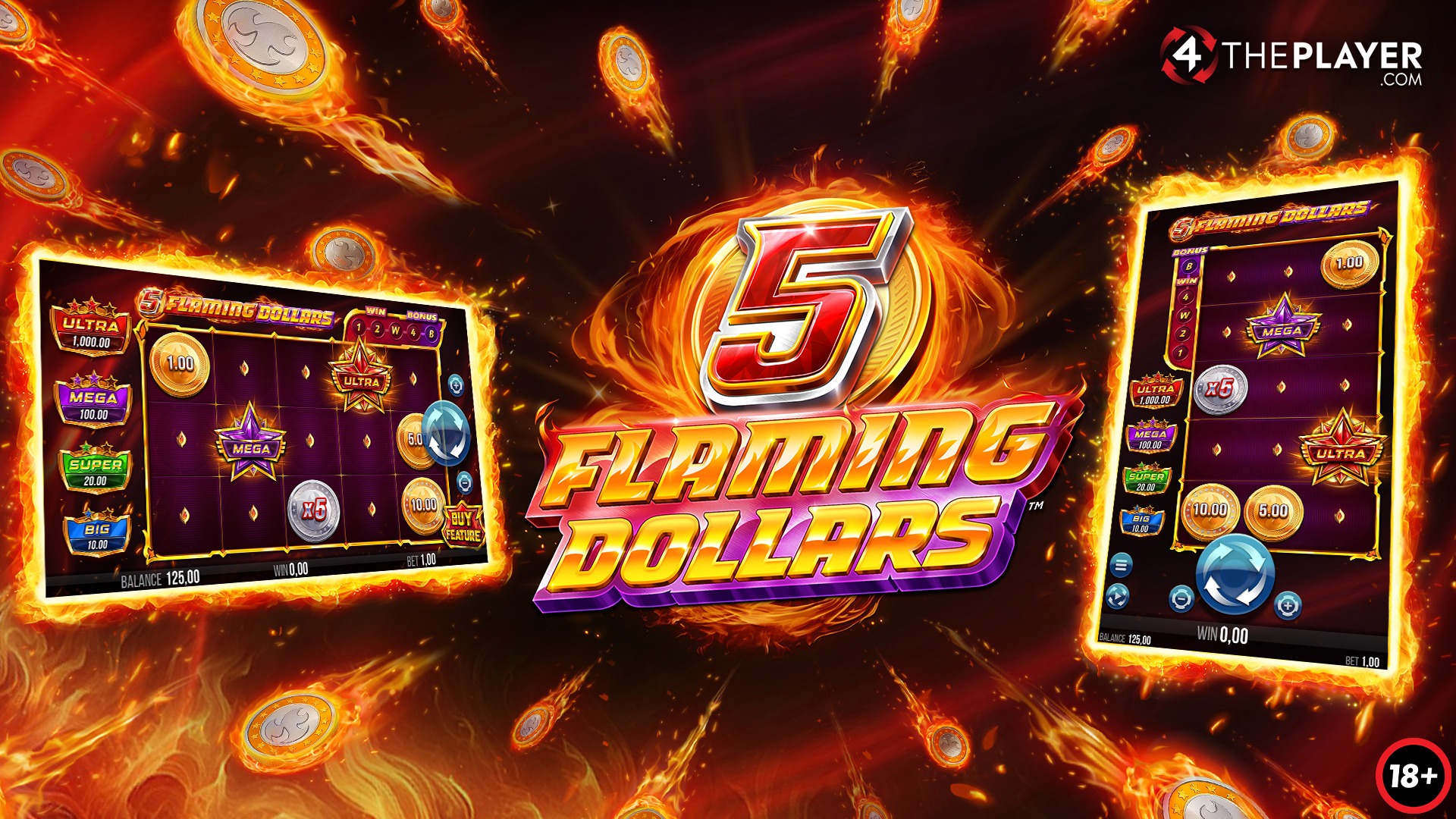 Heat up the reels in 5 Flaming Dollars by 4ThePlayer!